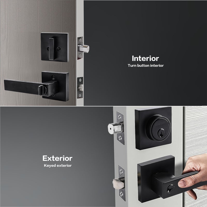 Cielsa Dawn Exterior Door Lock Set with Deadbolt, Front Door Handle Set with Deadbolt, Door Levers Single Cylinder Deadbolt Set, Keyed Alike Heavy Duty Keyed Entry Handles Locksets,(Matte Black,4Pack) - Image 3